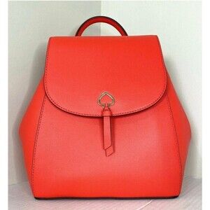 New Kate Spade Adel Medium Flap Backpack Leather Geranium (Orange Red)